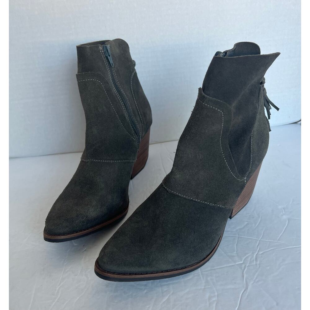 Matisse Laney Dark Gray Suede with Tassel Block Heel Side Zip Ankle Boots Sz‎ 8M